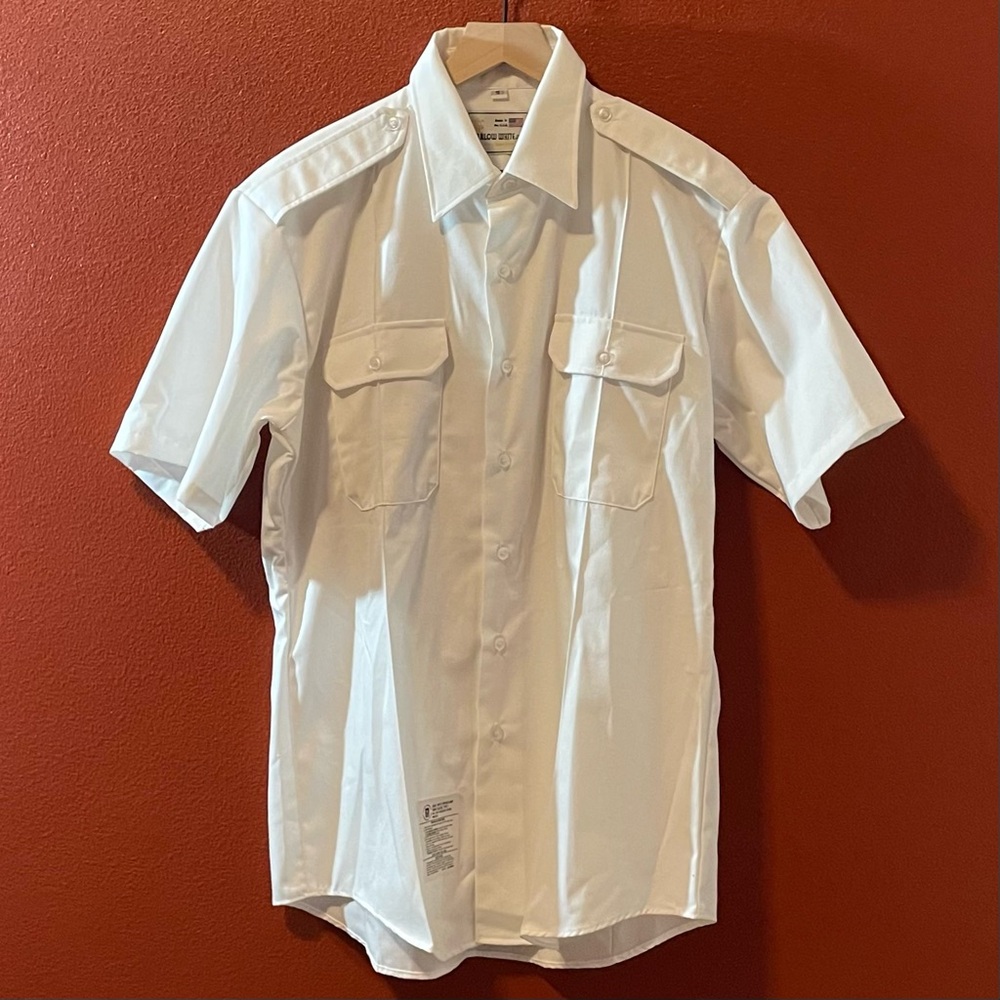 Marlow White Men’s Military Tailored‎ White USA Made Cadet Button Down Shirt
